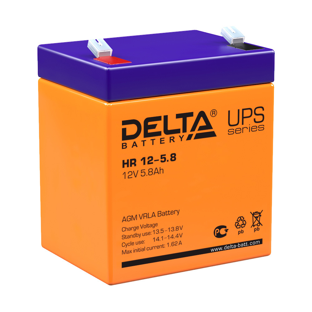 Аккумуляторная батарея Delta (HR 12-5.8) 12 В AGM 5,4 Ач аккумуляторная батарея delta hrl 12 7 2 x 12 в agm 7 2 ач