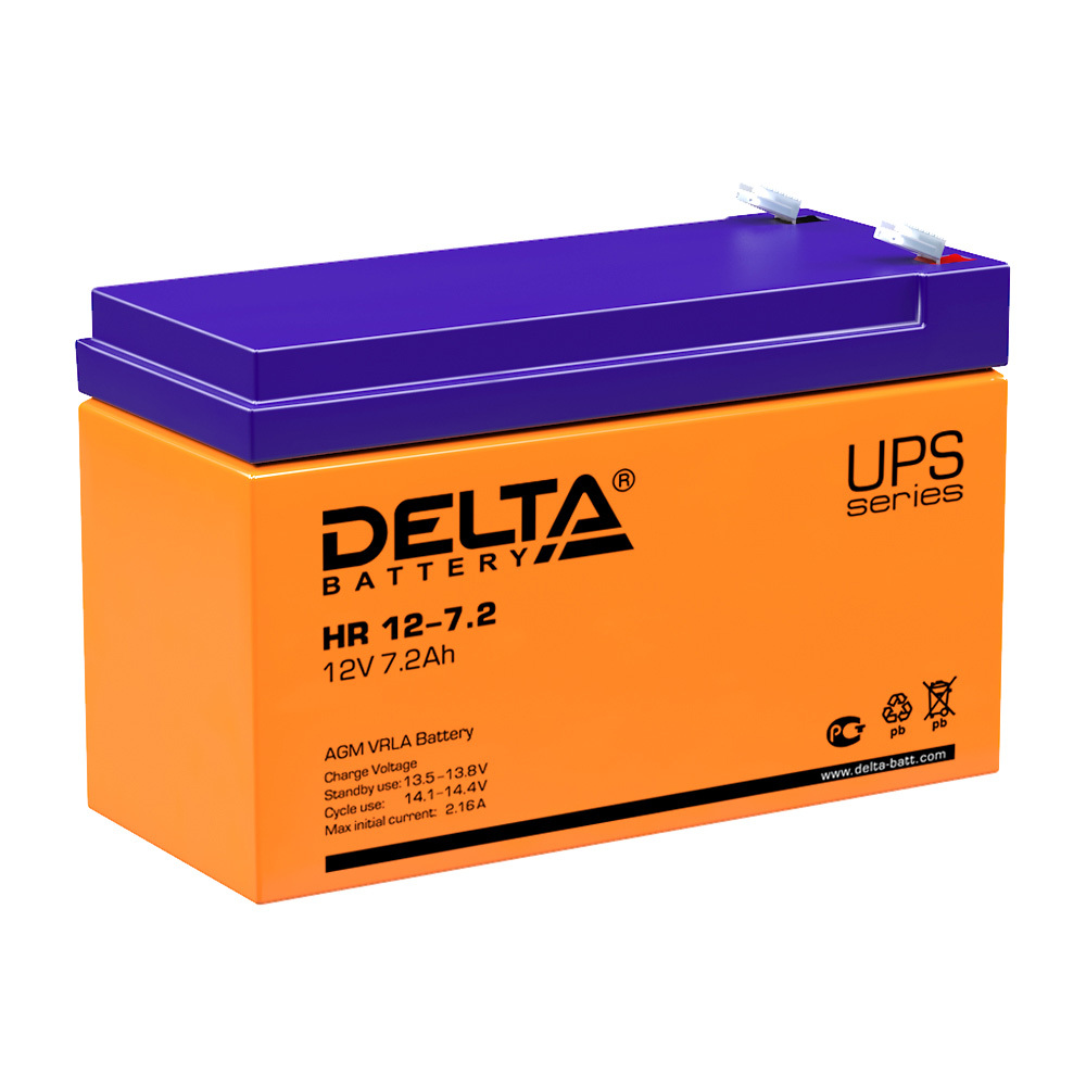 Аккумуляторная батарея Delta 12 В AGM 7,2 Ач (HR 12-7.2) аккумуляторная батарея delta hrl 12 9 1234w x 12 в agm 9 ач