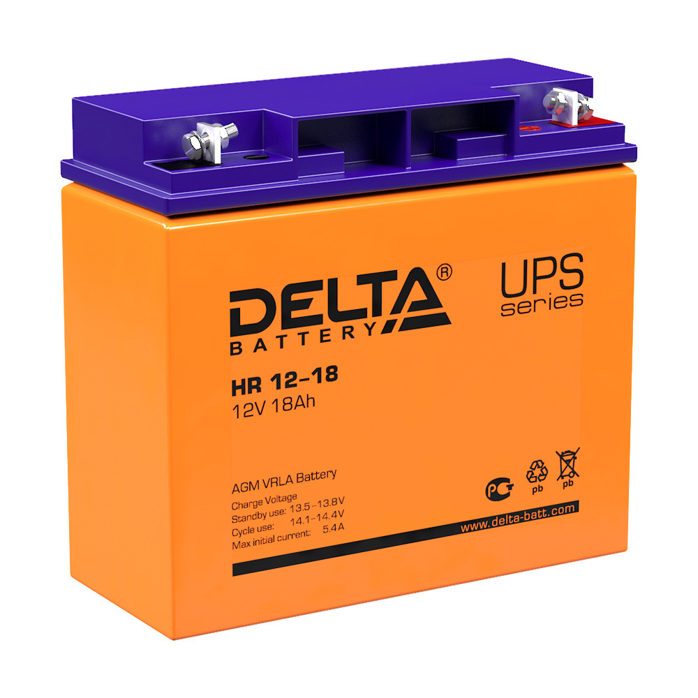 Аккумуляторная батарея Delta (HR 12-18) 12 В AGM 18 Ач аккумуляторная батарея delta hrl 12 7 2 x 12 в agm 7 2 ач