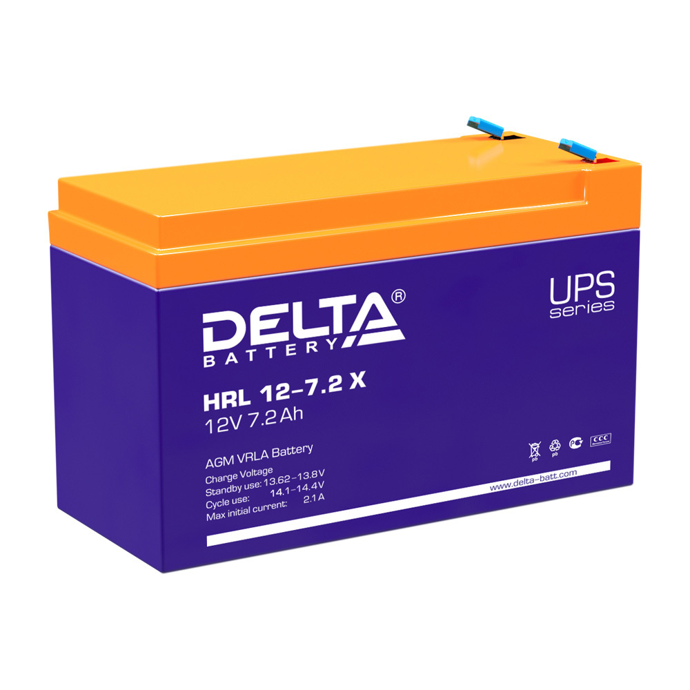Аккумуляторная батарея Delta 12 В AGM 7,2 Ач (HRL 12-7.2 X) аккумуляторная батарея delta hrl 12 9 1234w x 12 в agm 9 ач