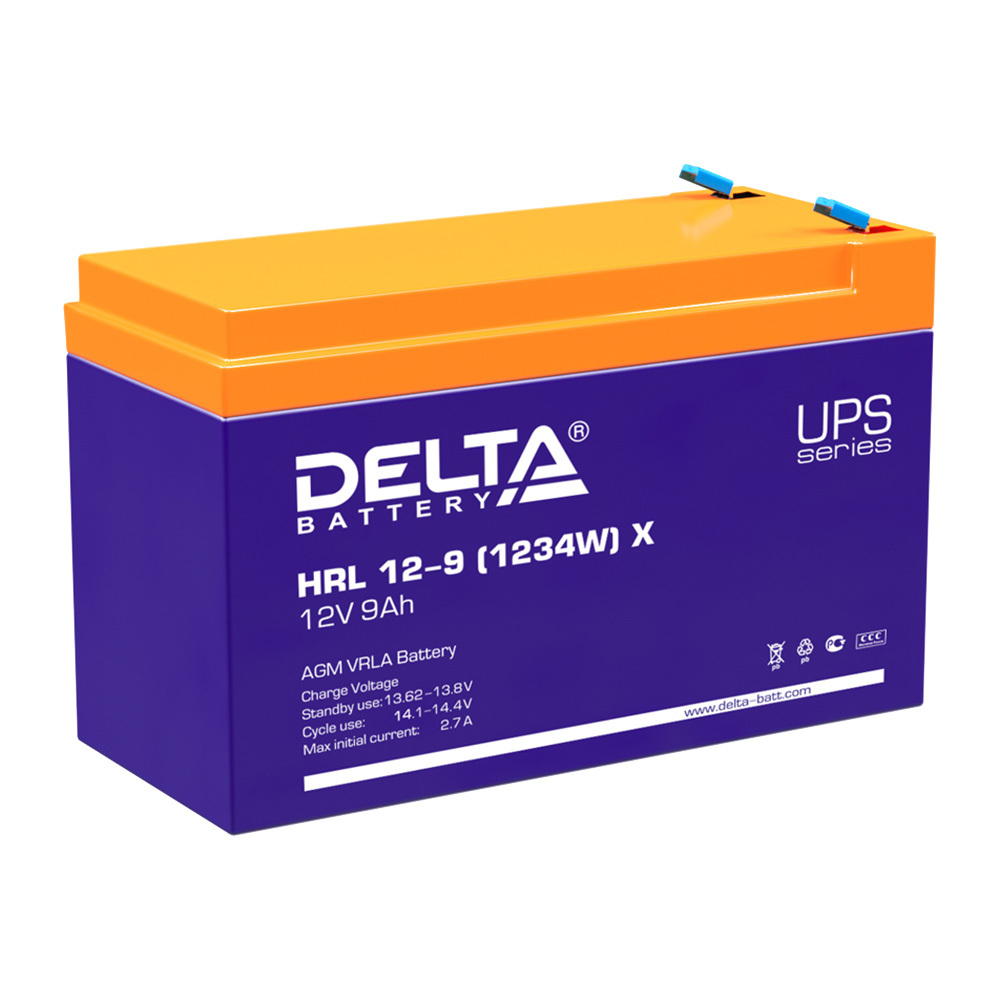 Аккумуляторная батарея Delta 12 В AGM 9 Ач (HRL 12-9 (1234W) X) аккумуляторная батарея delta hrl 12 9 1234w x 12 в agm 9 ач