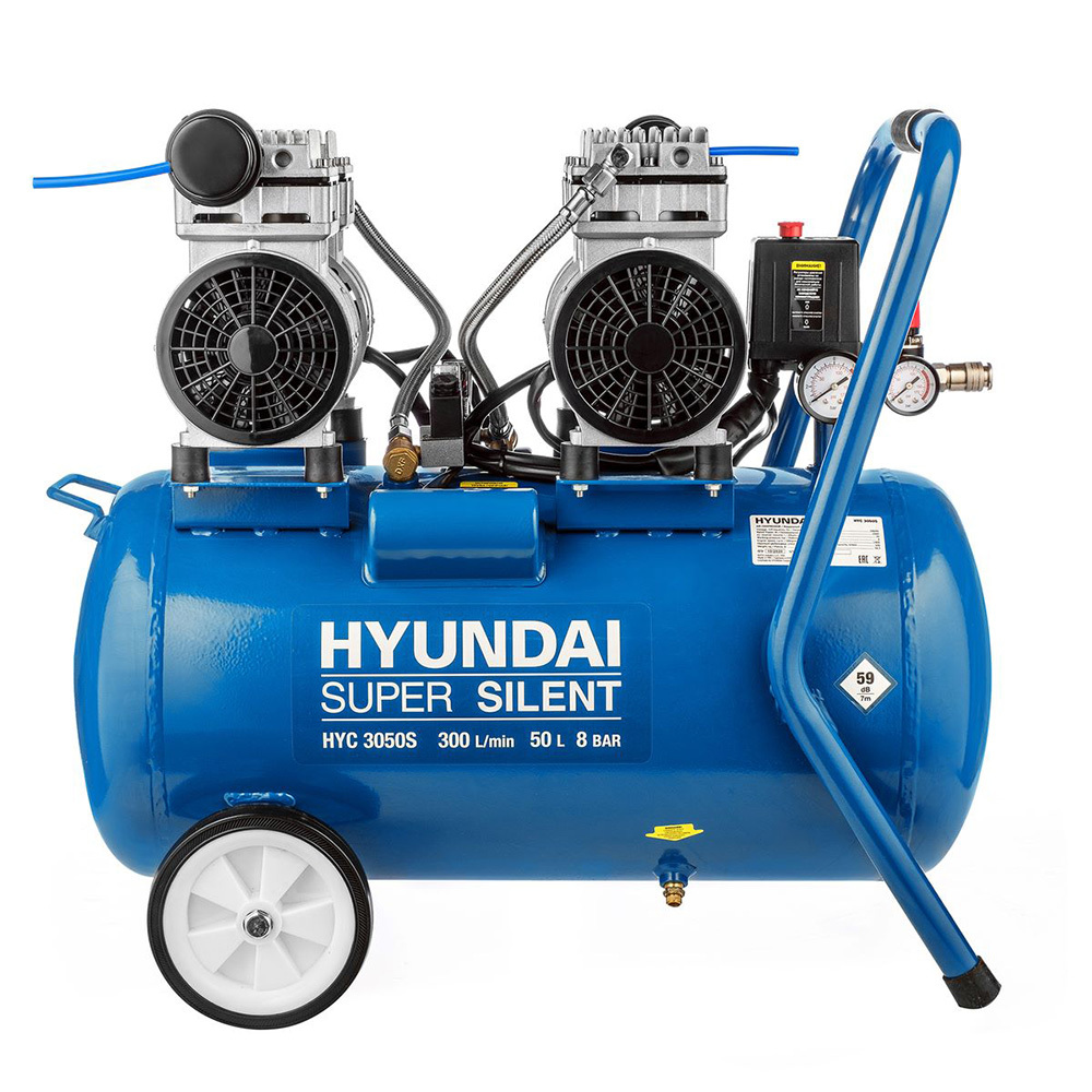 Компрессор безмасляный Hyundai (HYC 3050S) 50 л 2 кВт компрессор hyundai hyc 30250lms 50 л 300 л мин 2 квт