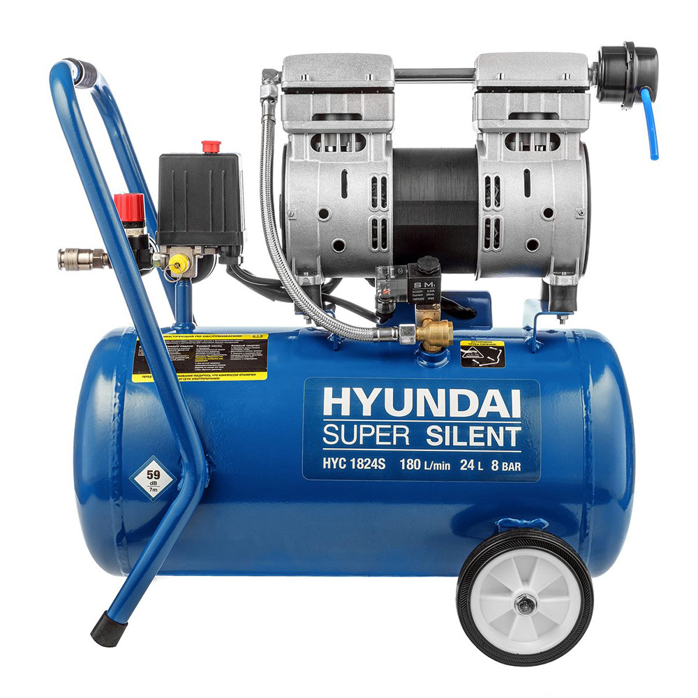 Компрессор безмасляный Hyundai (HYC 1824S) 24 л 1 кВт компрессор безмасляный hyundai hyc 3050s 50 л 2 квт