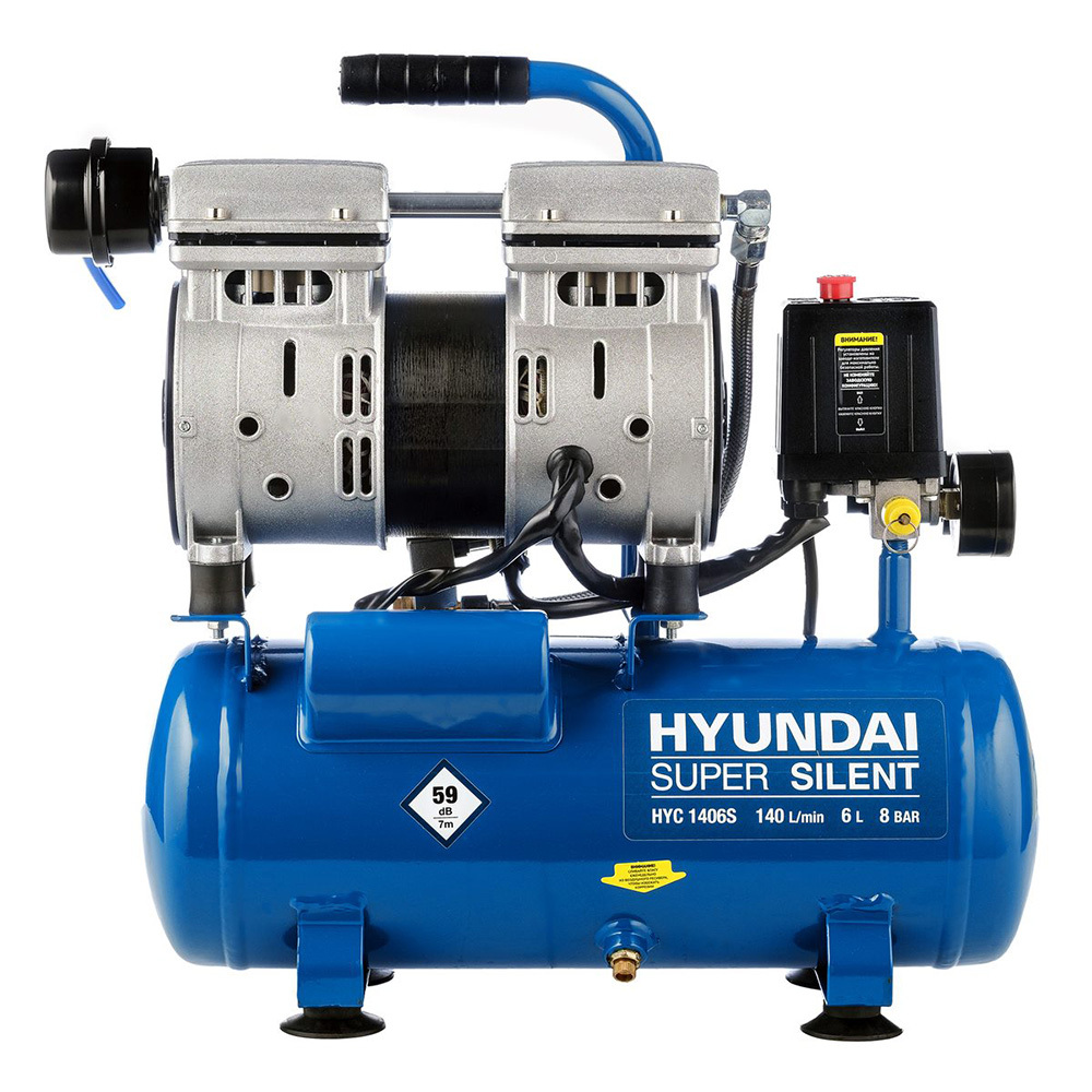 Компрессор безмасляный Hyundai (HYC 1406S) 6 л 0,75 кВт компрессор hyundai hyc 30250lms 50 л 300 л мин 2 квт