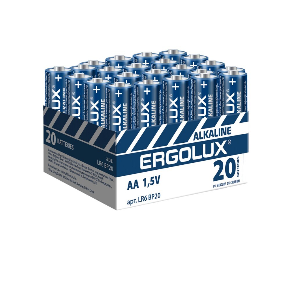 Батарейка Ergolux Alkaline (LR6 BP20) АА пальчиковая LR6 1,5 В (480 шт.) ergolux lr6 alkaline bl 2 lr6 bl 2 батарейка 1 5в 2 шт в уп ке