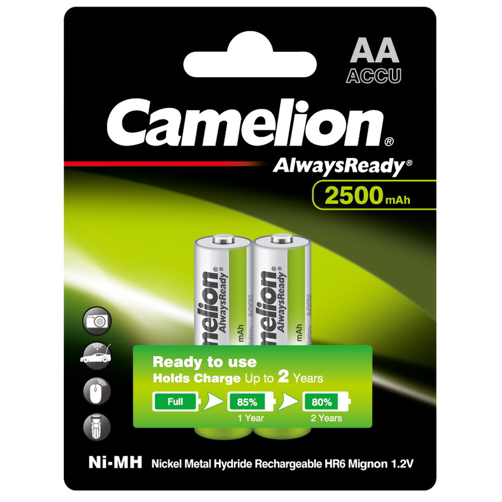 

Аккумулятор Camelion (NH-AA2500ARBP2) АА пальчиковый HR6 1,2 В Ni-MH 2500 мАч (24 шт.), Серый
