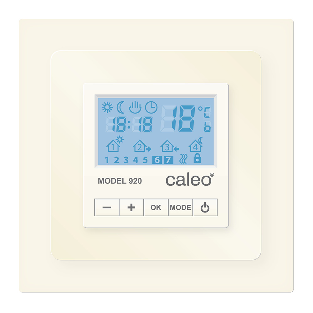 Терморегулятор электронный программируемый для теплого пола Caleo 920 бежевый с адаптерами
