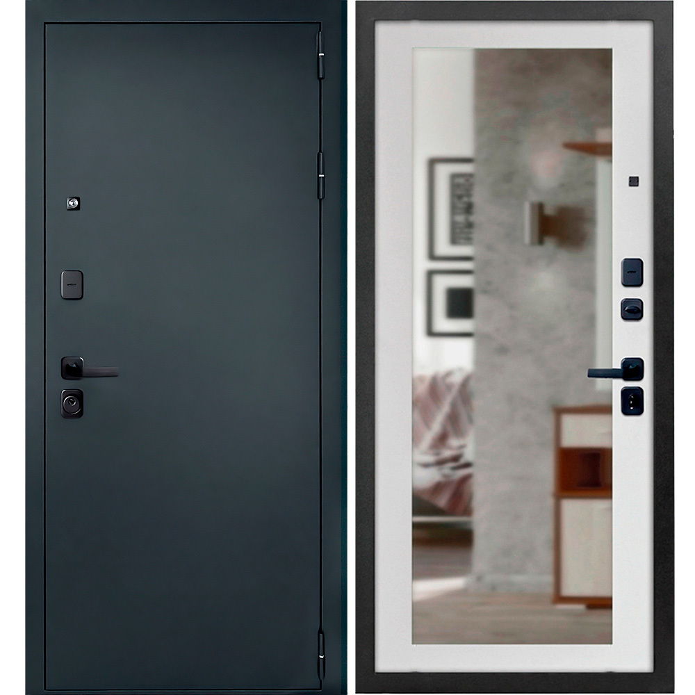 Дверь входная Дверной континент Брест правая антик серебро - белый матовый с зеркалом 960х2050 мм