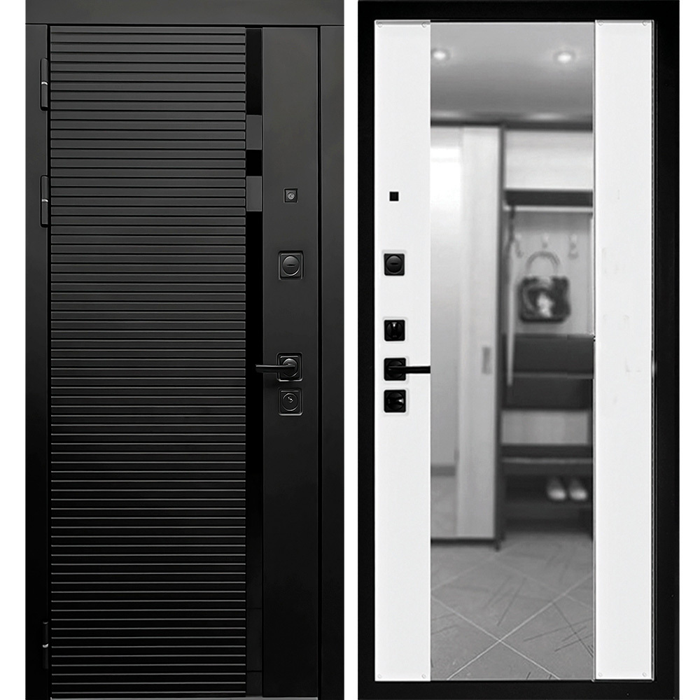 фото Дверь входная дверной континент палермо левая черный кварц - ясень белый софт с зеркалом 960х2050 мм