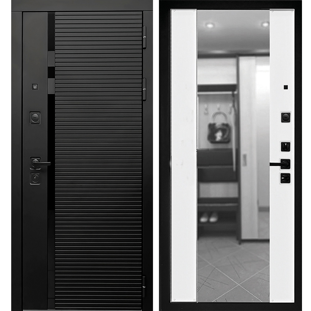 Дверь входная Дверной континент Палермо правая черный кварц - ясень белый софт с зеркалом 960х2050 мм комплект ключей гардиан restart серия b
