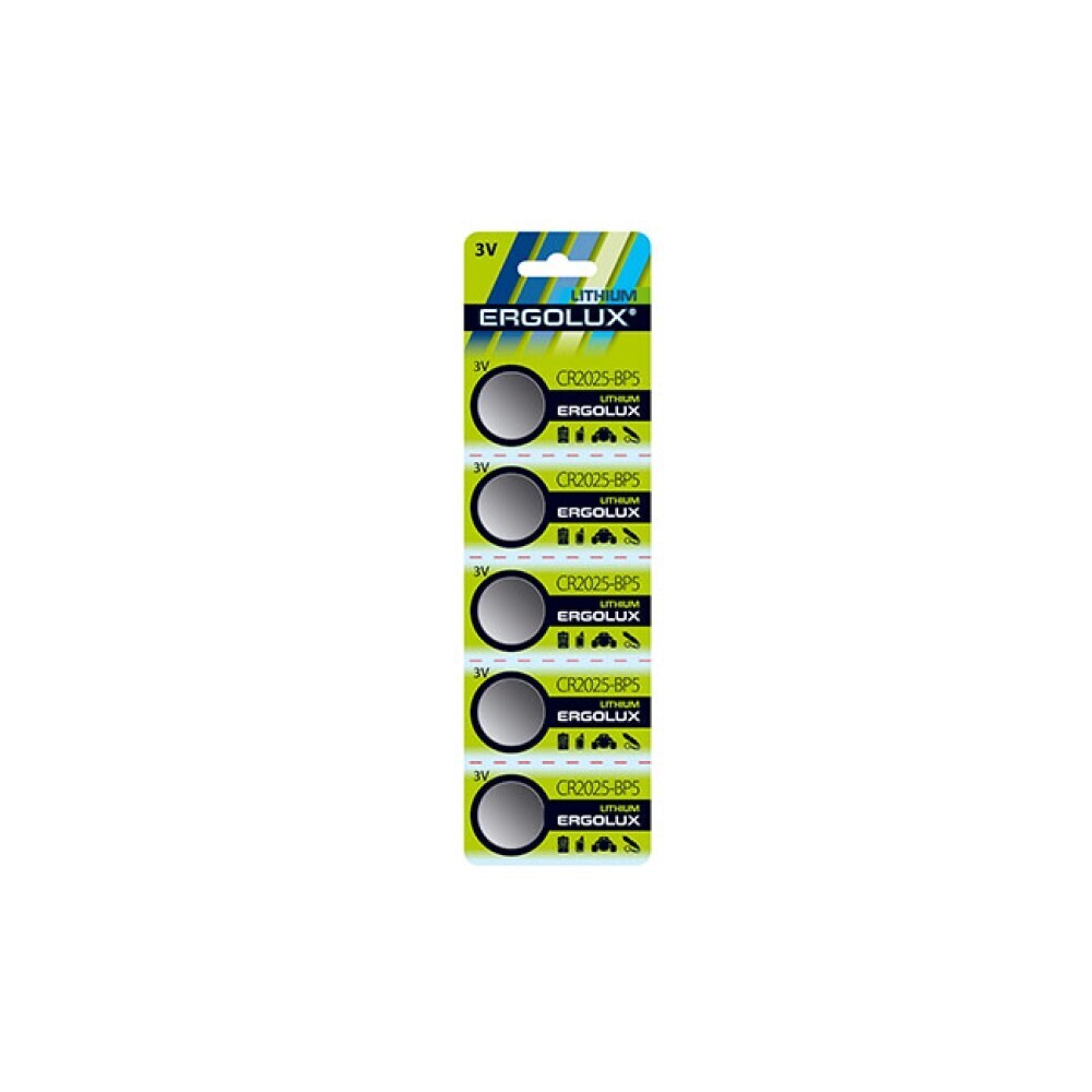 Батарейка Ergolux таблетка CR2025 3 В (100 шт.) (CR2025-BP5)