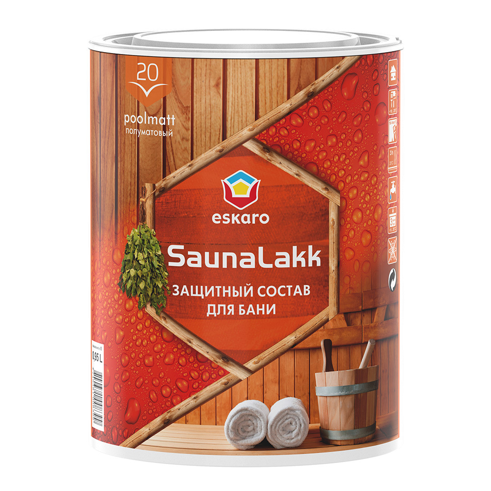 Лак Eskaro Saunalakk для бань и саун акрилатный бесцветный 0,95 л