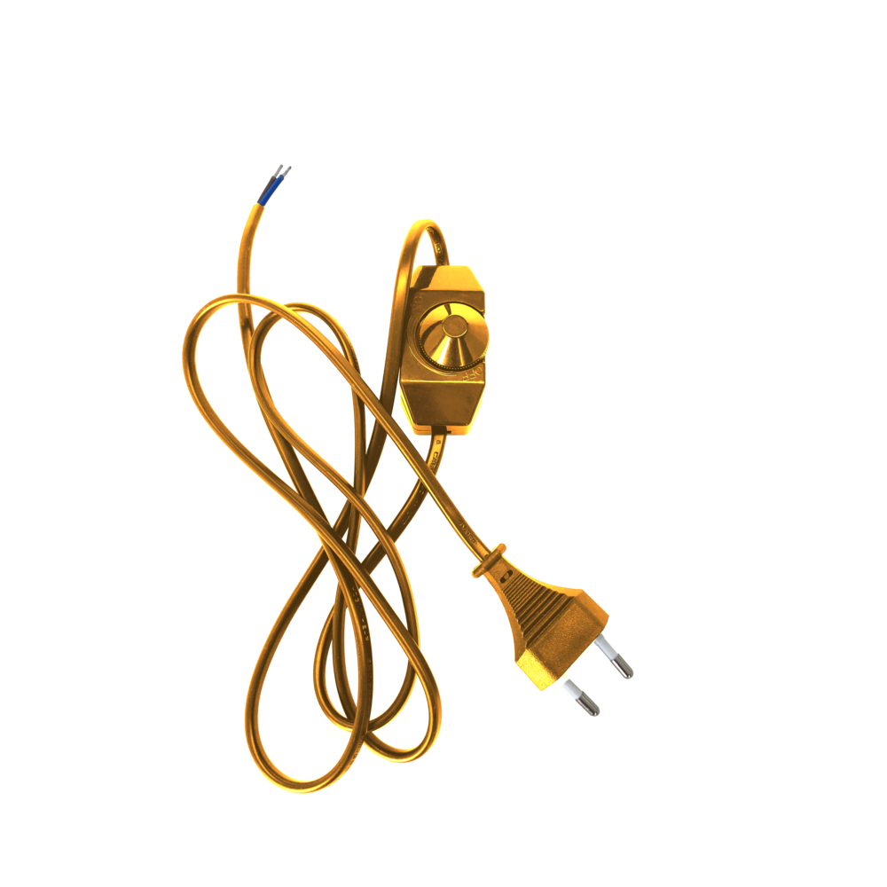 Кабель для светильника Düwi IP20 230 В 2 м с выключателем золото (28577 9) провод с евроштекером и диммируемым выключателем duwi 2х0 75 мм2 2 5а 2м золото