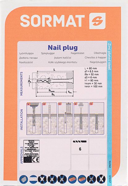 Дюбель-гвоздь Sormat 6x80 мм потайная манжета нейлон (100 шт.) Вид№2