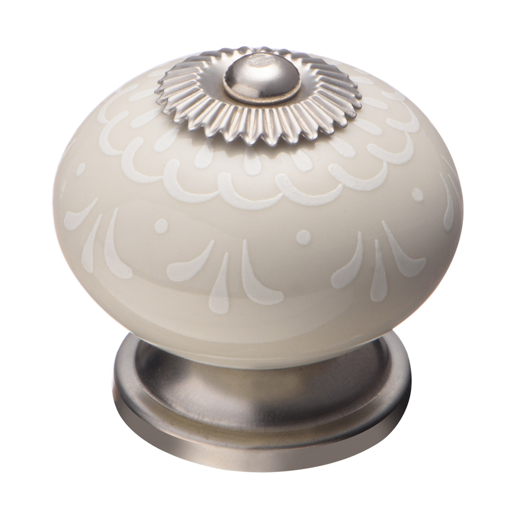 Ручка-кнопка мебельная Kerron Ceramic d43 мм фарфоровая бежевая с узором (KF13-17)