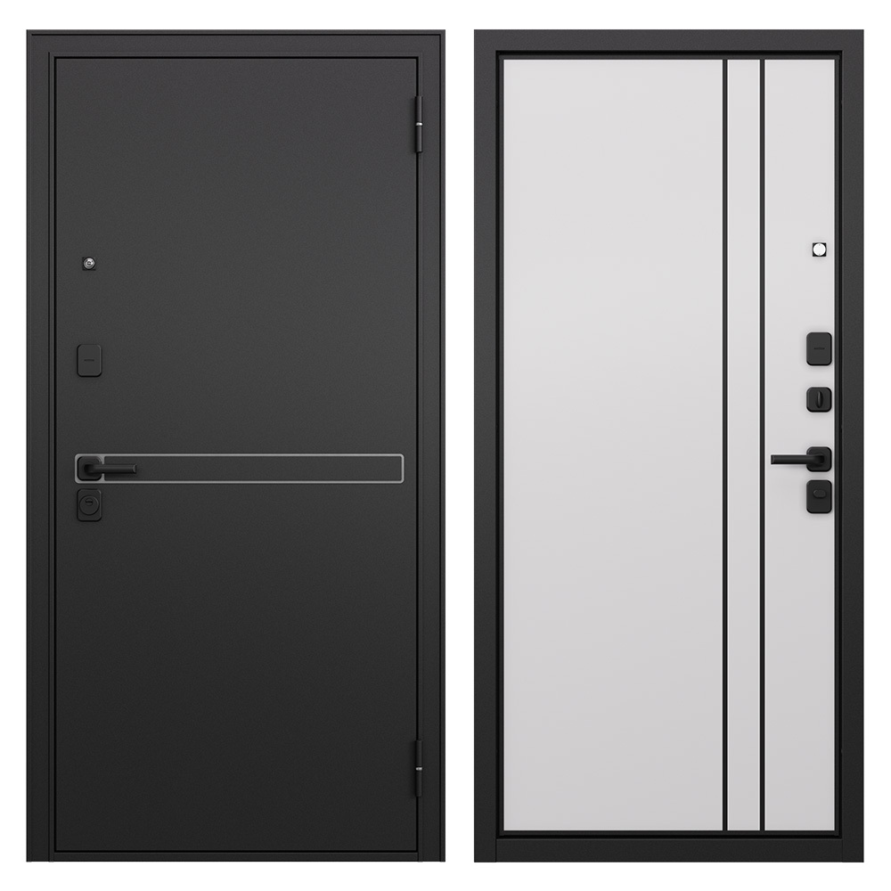 фото Дверь входная mastino райд правая черный муар металлик - белый софт 960х2050 мм