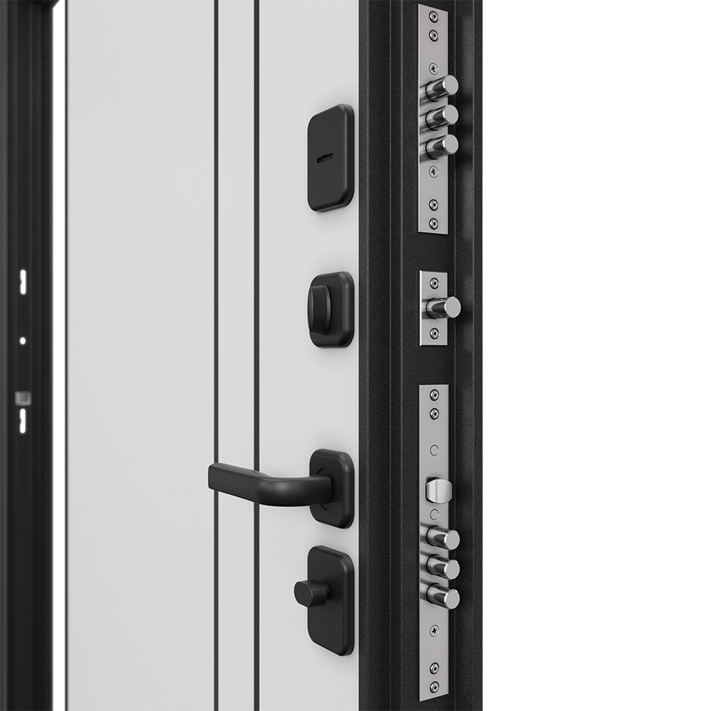 

Дверь входная Mastino Райд правая черный муар металлик - белый софт 960х2050 мм