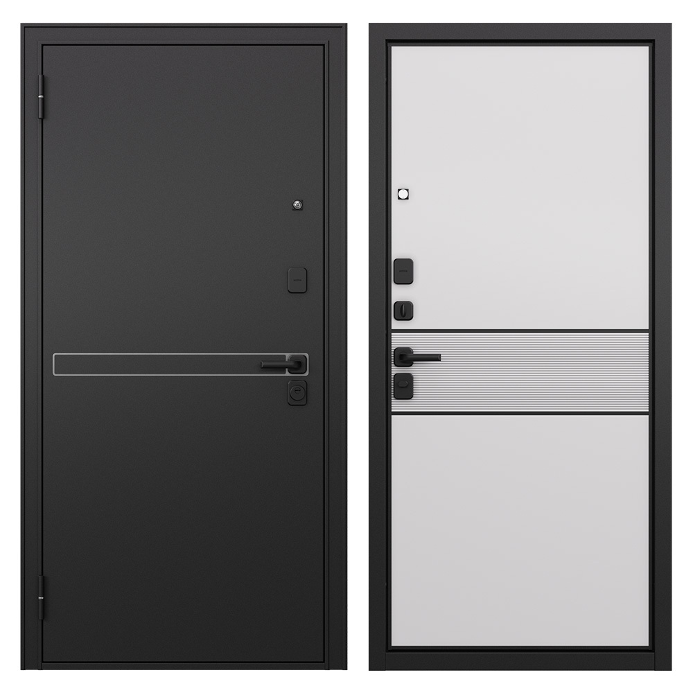 фото Дверь входная mastino стив левая черный муар металлик - белый софт 860х2050 мм
