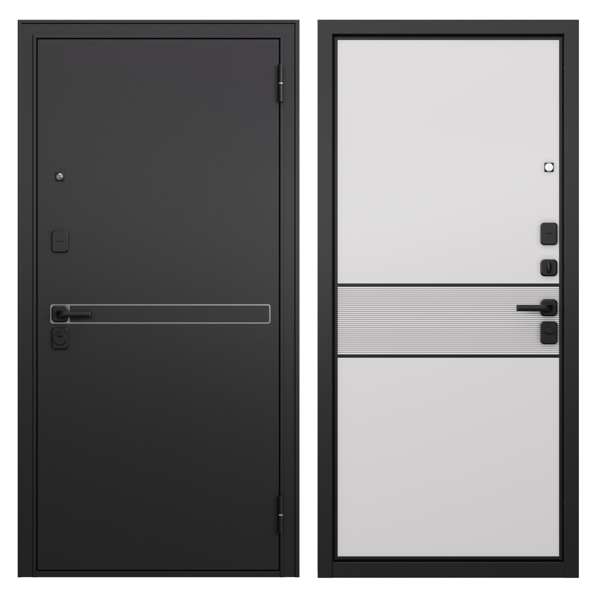Дверь входная Mastino Стив правая черный муар металлик - белый софт 960х2050 мм