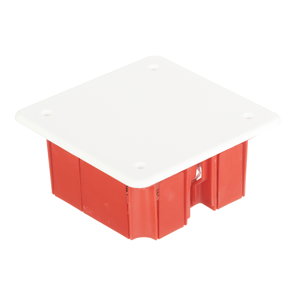 фото Коробка распределительная greenel (ge41001) для скрытой установки в бетон 92х92х45 мм 10 вводов красная ip20 с крышкой с саморезами