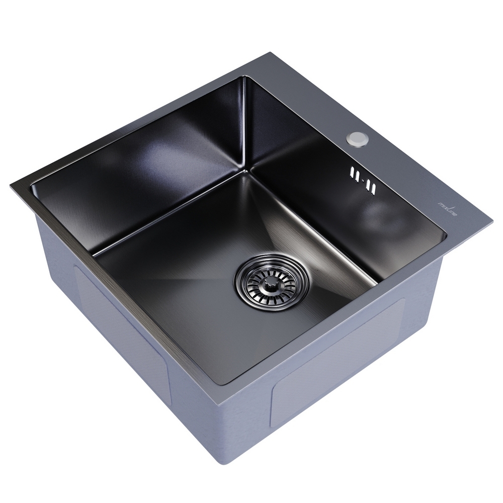 фото Мойка для кухни mixline pro 500х500х200 мм врезная квадратная с сифоном нержавеющая сталь черная (547230)