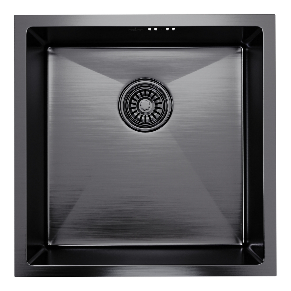 фото Мойка для кухни mixline pro 450х450х200 мм врезная квадратная с сифоном нержавеющая сталь черная (547226)