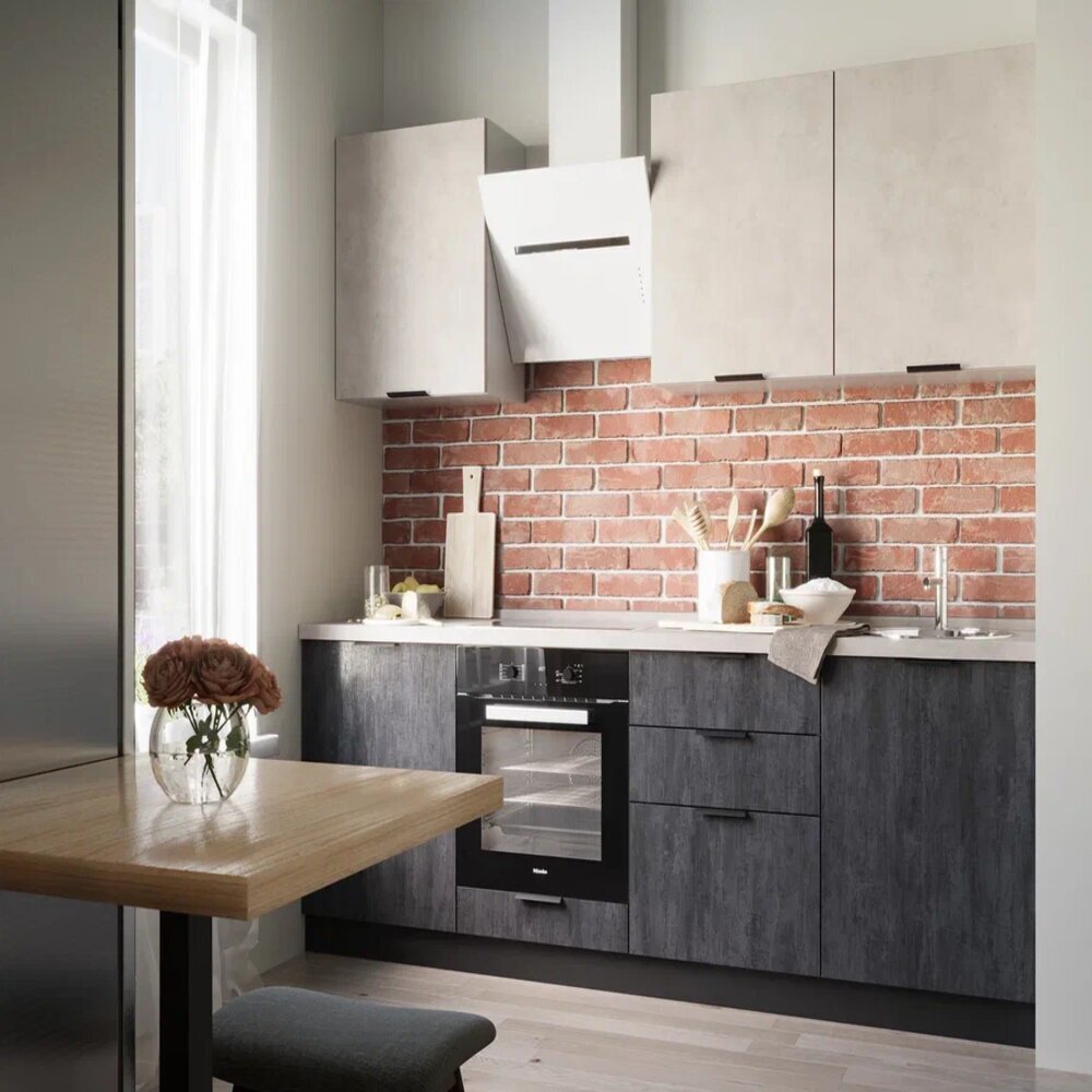 Кухонный гарнитур Матео Syncron оксид 4/бетон чикаго светло-серый 2400х600х2140 мм