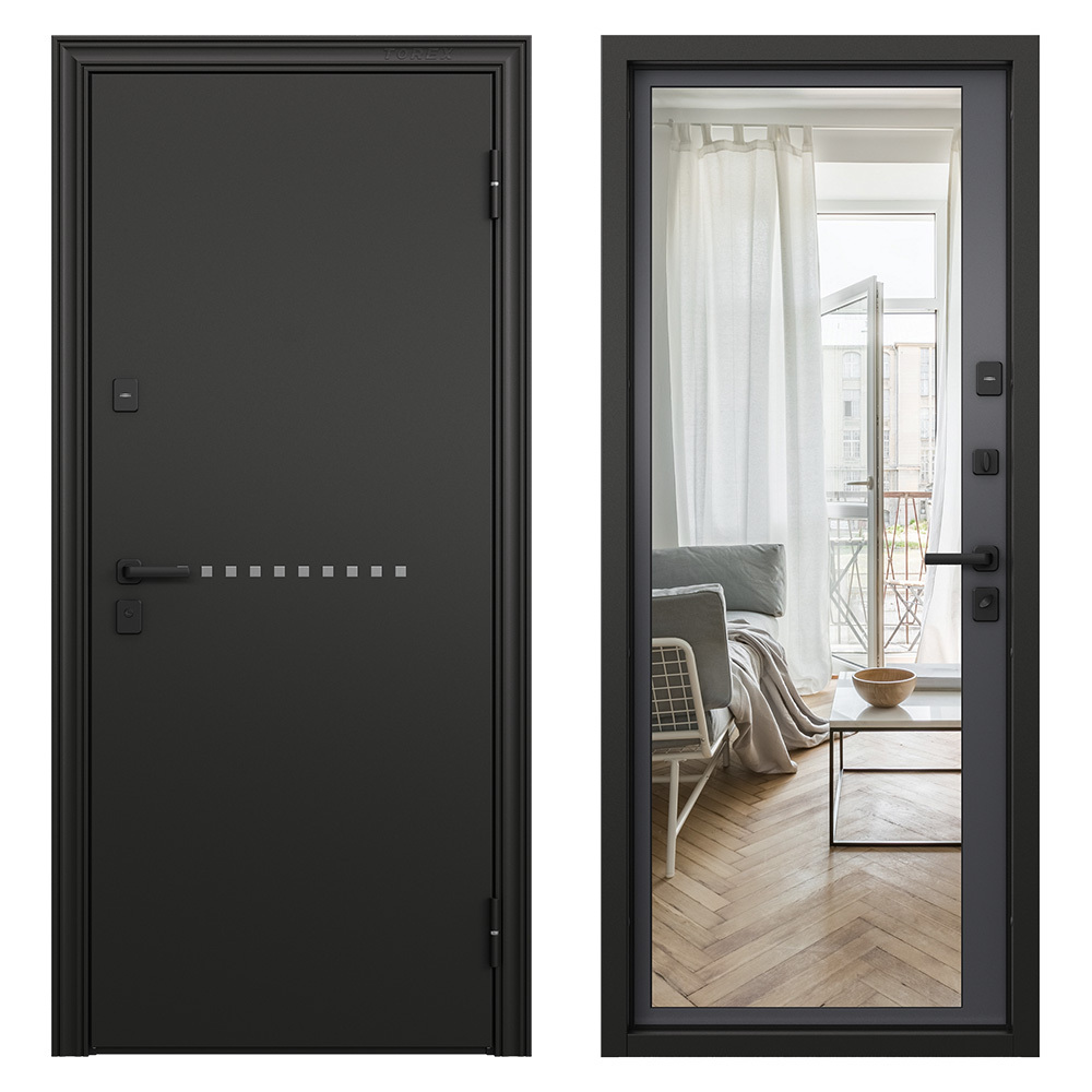 Дверь входная Torex Крафт Скай правая черный шелк - оскуро с зеркалом 950х2050 мм