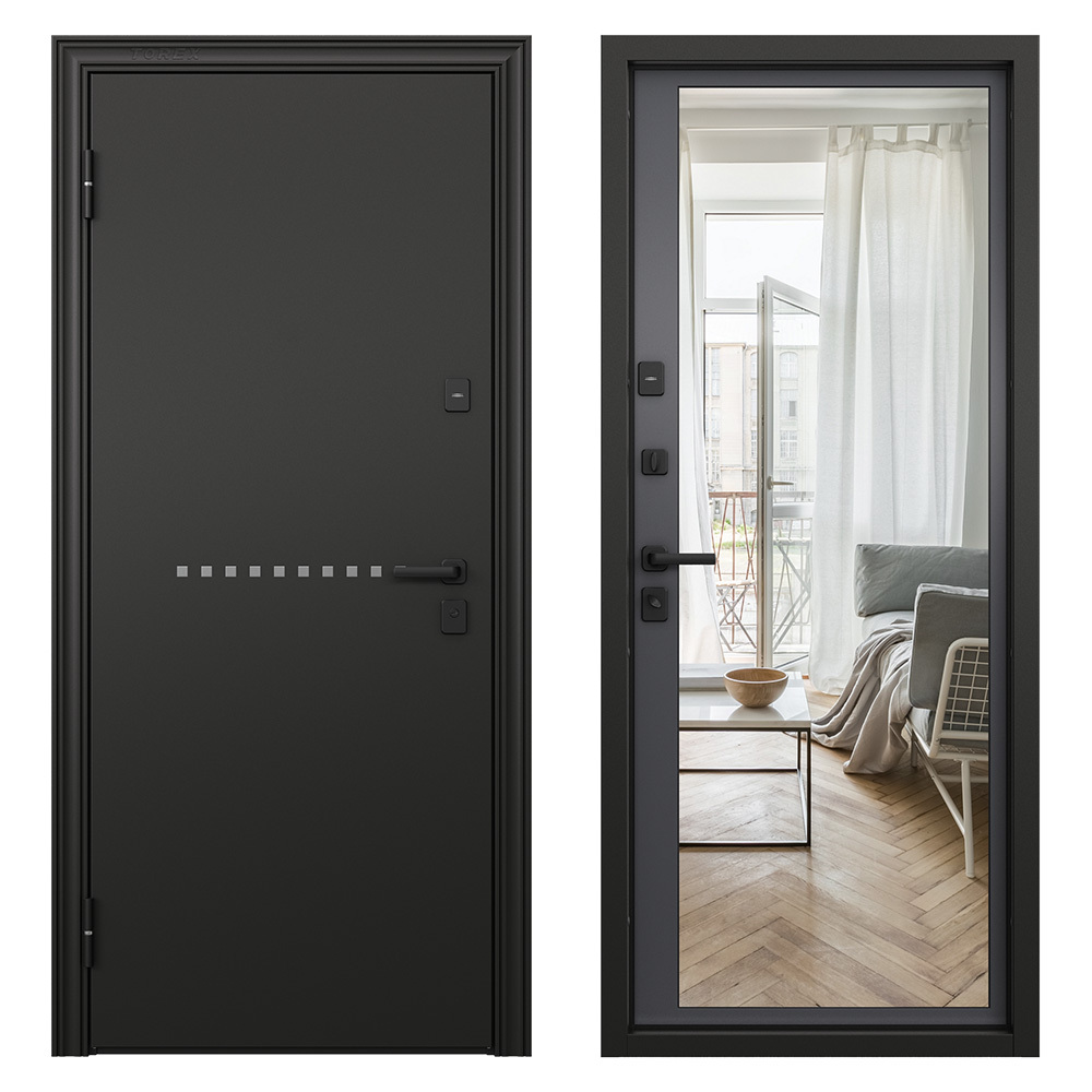 Дверь входная Torex Крафт Скай левая черный шелк - оскуро с зеркалом 950х2050 мм