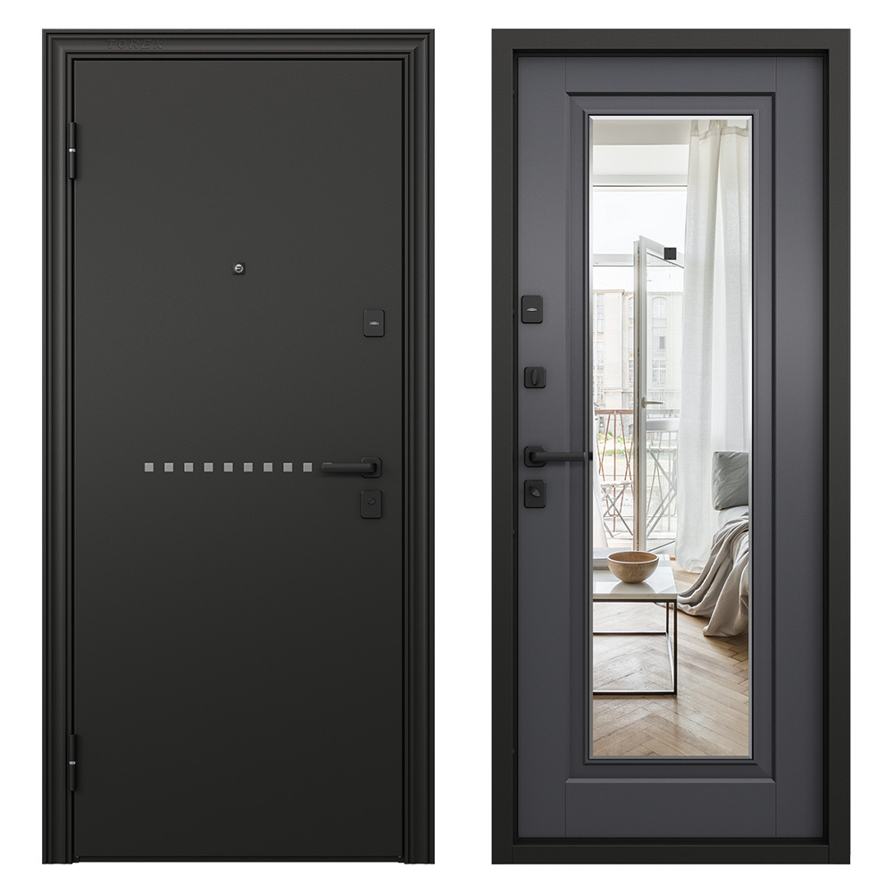 Дверь входная Torex Крафт Скай-У левая черный шелк - оскуро с зеркалом 860х2050 мм