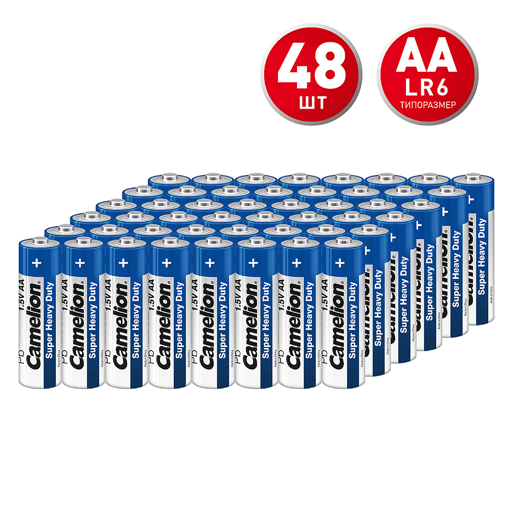 Батарейка Camelion Blue (R6P-BP4B) АА пальчиковая R6 1,5 В (48 шт.) батарейка camelion r6p sp4g аа пальчиковая r6 1 5 в 60 шт