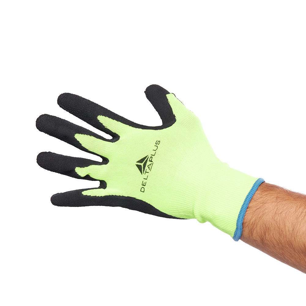 Перчатки полиэстеровые 13 нитей с латексным обливом Delta Plus VV733 черно-зеленые 10 (XL) перчатки трикотажные свс nl13nt