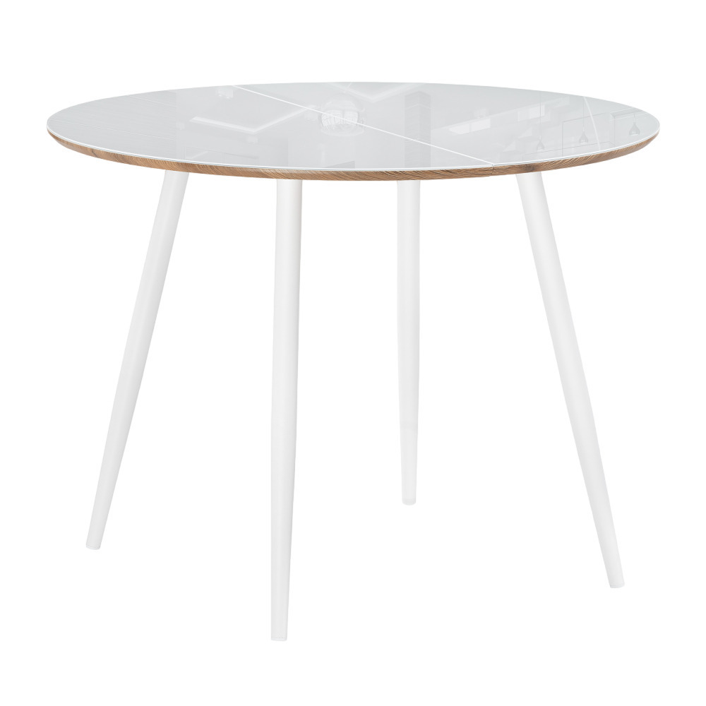 Стол кухонный раздвижной круглый d1 м стеклянный белый/дуб вотан Абилин (516545)