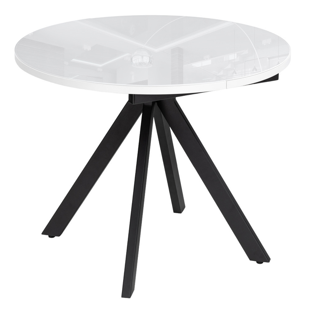 Стол кухонный раздвижной круглый d0,9 м белый/черный Ален (516556) ален 90 120 х90х77 белый черный стол стеклянный черный металл