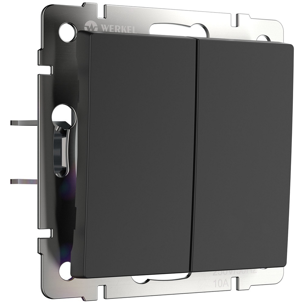 Выключатель Werkel двухклавишный встраиваемый черный матовый с самовозвратом (a062575) выключатель werkel a062575 двухклавишный скрытая установка черный матовый ip20 с самовозвратом