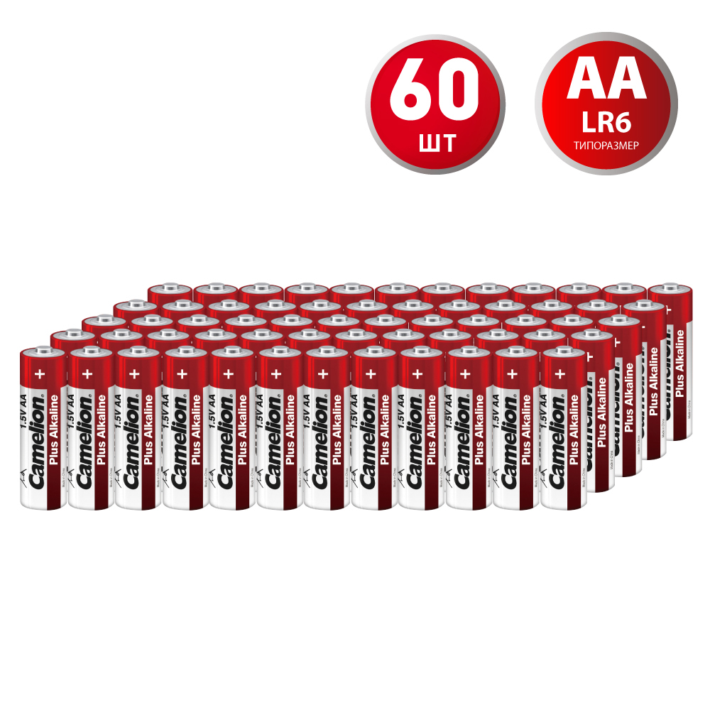 Батарейка Camelion Plus (LR6-SP4) АА пальчиковая LR6 1,5 В (60 шт.) батарейка camelion lr6 sp4 alkaline lr6 aa 1 5 в 2700 ма ч 4 шт в упаковке 12554