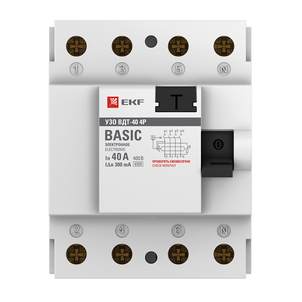 фото Узо ekf basic вдт-40 40а 300 ма 4p тип ас 4,5 ка (elcb-4-40-300e-sim)