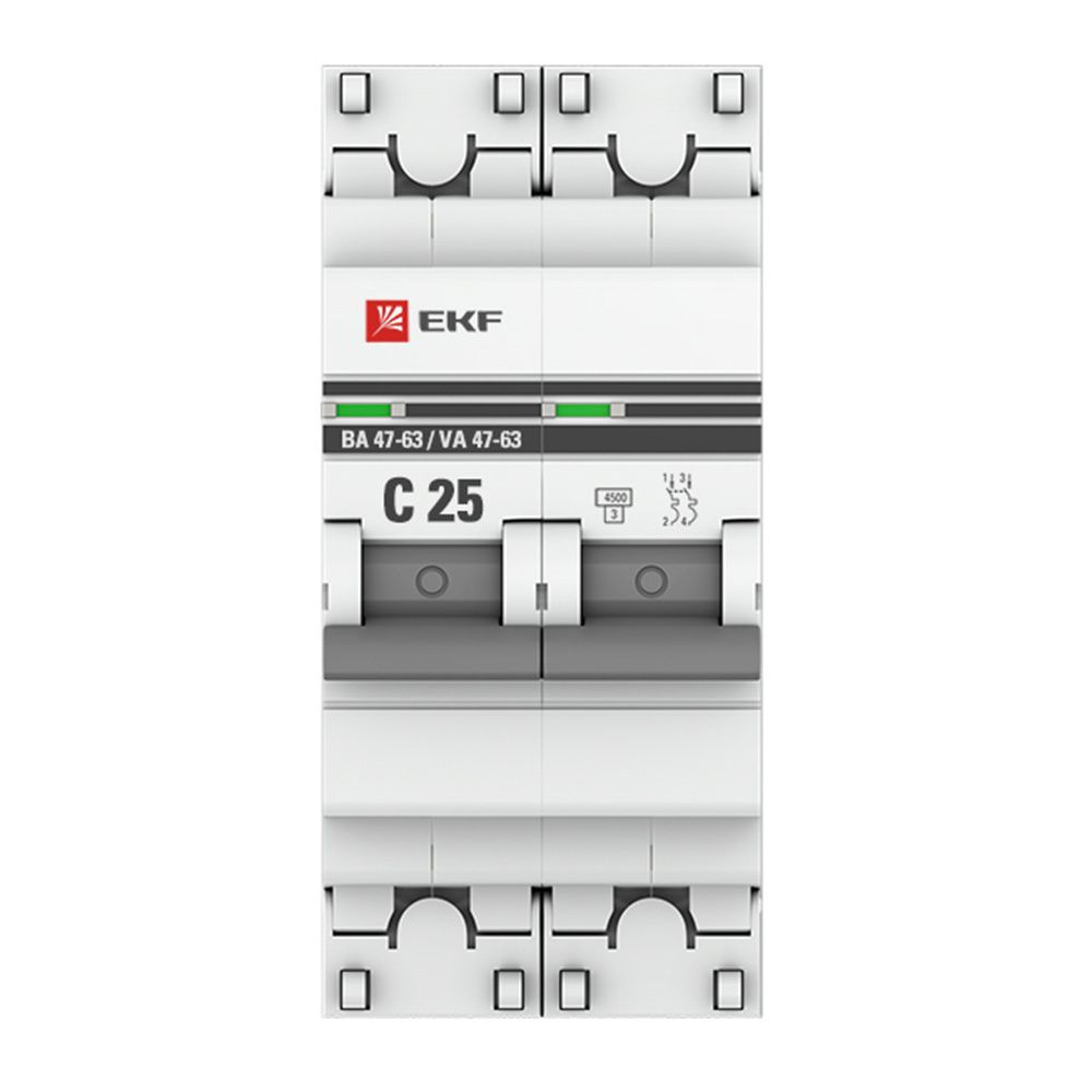фото Автоматический выключатель ekf proxima ва 47-63 2р 25а тип c 4,5 ка 230 в на din-рейку (mcb4763-2-25c-pro)