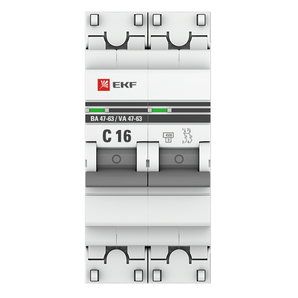 фото Автоматический выключатель ekf proxima ва 47-63 2р 16а тип c 4,5 ка 230 в на din-рейку (mcb4763-2-16c-pro)