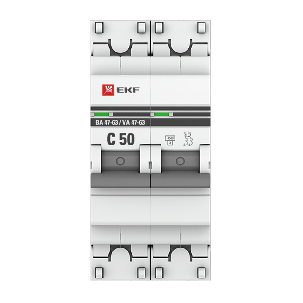 фото Автоматический выключатель ekf proxima ва 47-63 2р 50а тип c 4,5 ка 230 в на din-рейку (mcb4763-2-50c-pro)