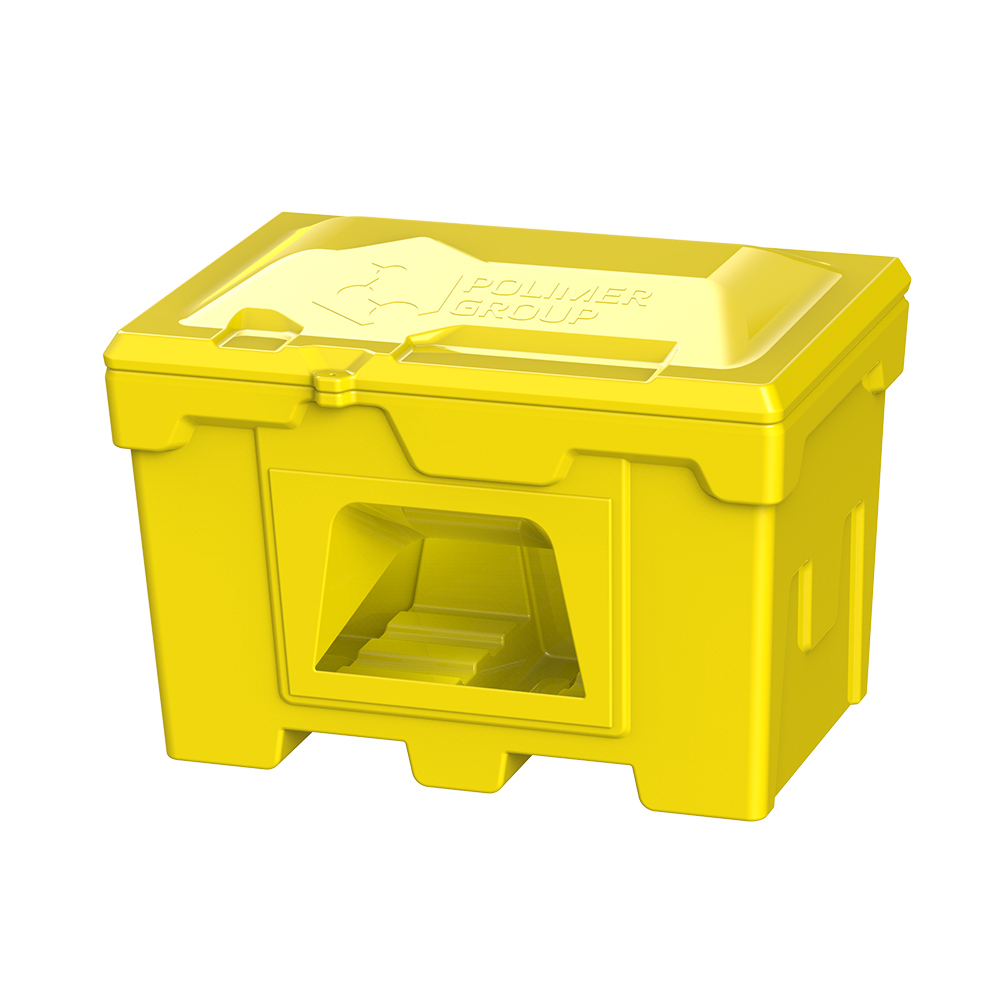 фото Ящик для песка и реагентов полиэтиленовый polimer group желтый с дозатором 500 л