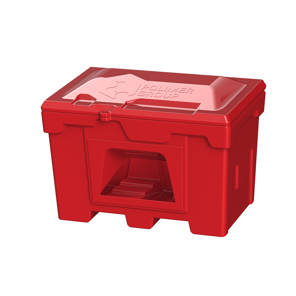 фото Ящик для песка и реагентов полиэтиленовый polimer group красный с дозатором 500 л