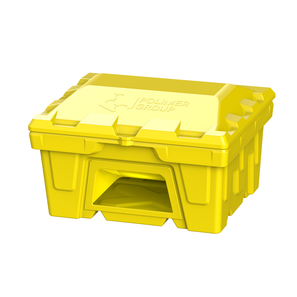 фото Ящик для песка и реагентов полиэтиленовый polimer group желтый с дозатором 250 л