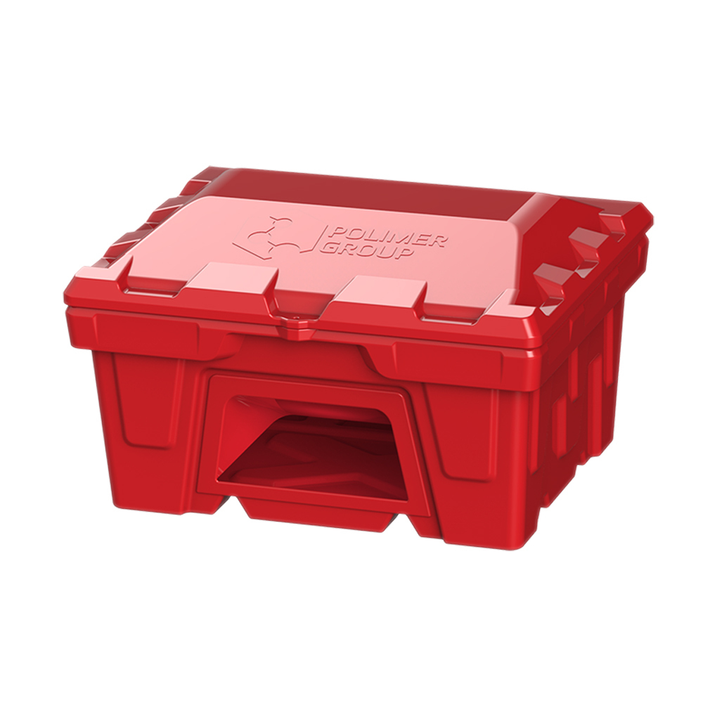 фото Ящик для песка и реагентов полиэтиленовый polimer group красный с дозатором 250 л