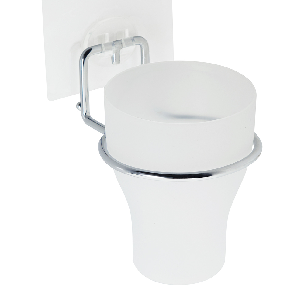 Стакан для ванной Kleber Lite с держателем пластик белый/ металл хром (KLE-LT044) мыльница для ванной kleber lite с держателем металл хром пластик белая kle lt036 8538