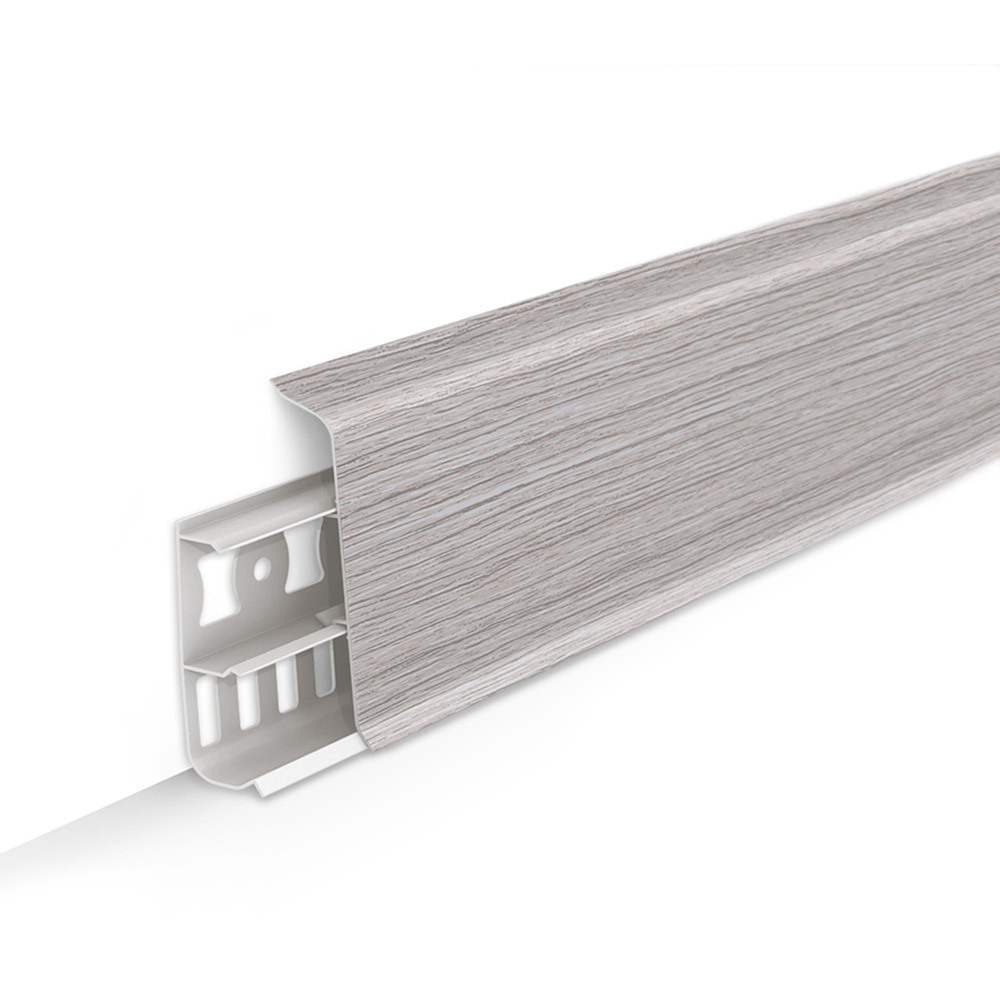 фото Плинтус пвх напольный деконика 70 мм ясень серый 2200 мм г-профиль с кабель-каналом