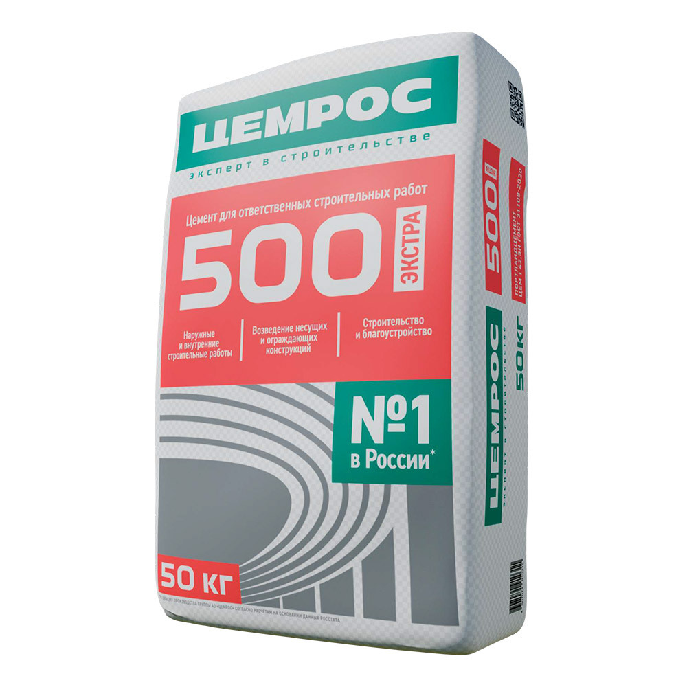 

Цемент ЦЕМРОС М500 Д0 ЦЕМ I 42,5 50 кг, Серый
