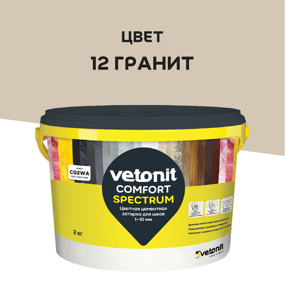 Затирка цементная Vetonit Comfort Spectrum 12 гранит 2 кг затирка цементная vetonit comfort spectrum 01 белый 2 кг