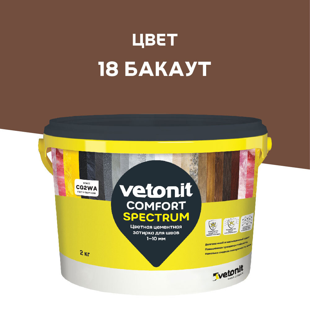 Затирка цементная Vetonit Comfort Spectrum 18 бакаут 2 кг затирка цементная vetonit comfort spectrum 01 белый 2 кг