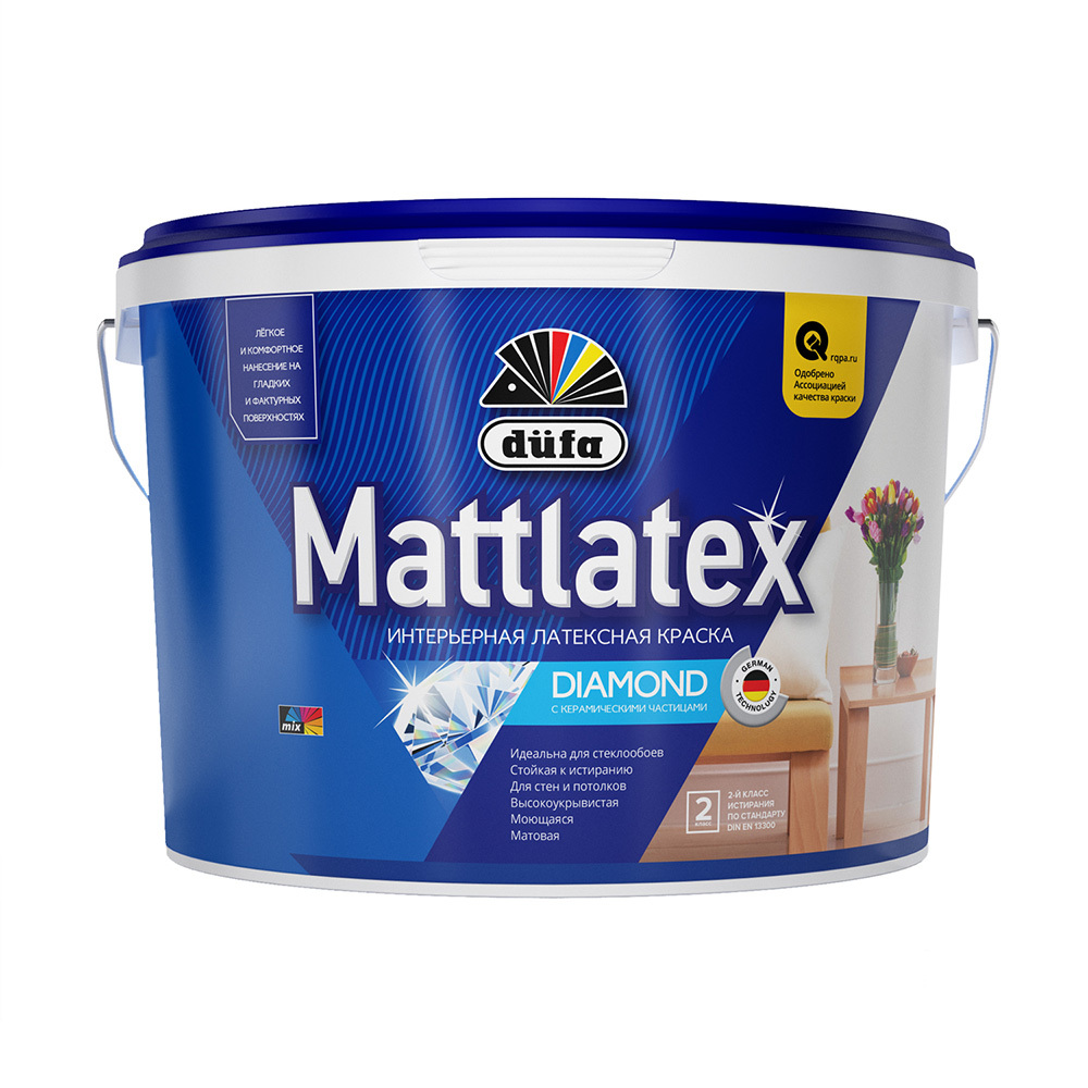 Краска моющаяся Dufa Mattlatex RD100 база 3 бесцветная 9 л dufa mattlatex матовая прозрачный 0 9 л